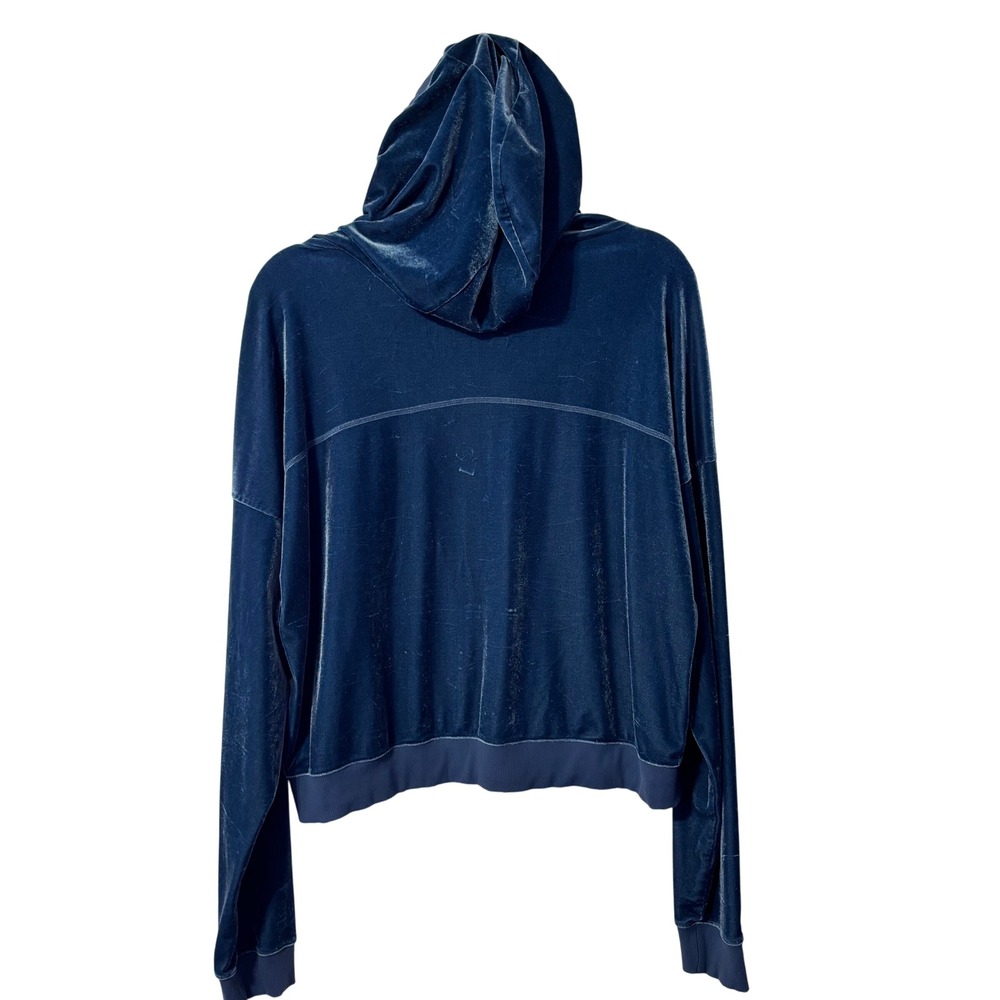 Alo Yoga‎ Women Blue Velvet Cropped Hoodie Velour Oversized Sweatshirt Large - Picture 3 of 7